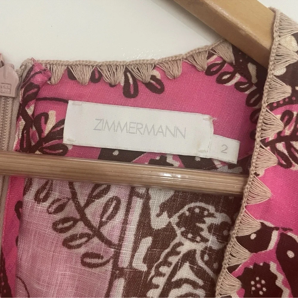 Zimmermann Lulu Pink and Brown Geometric Mini Dress - Picture 5 of 16